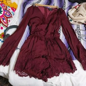 Kendall & Kylie Burgundy lace romper silky